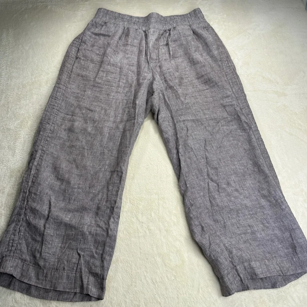 Quince European Linen Wide Leg Pants Taupe Brown Chambray L LB136875-JDAVN01